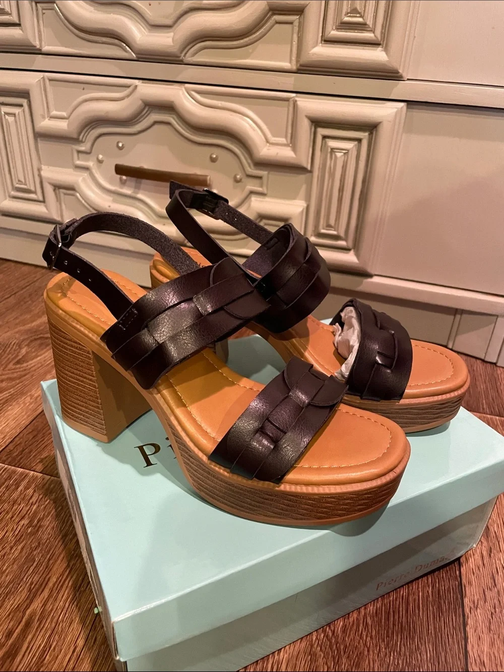 Pierre Dumas Brown Woven Platform Wedges